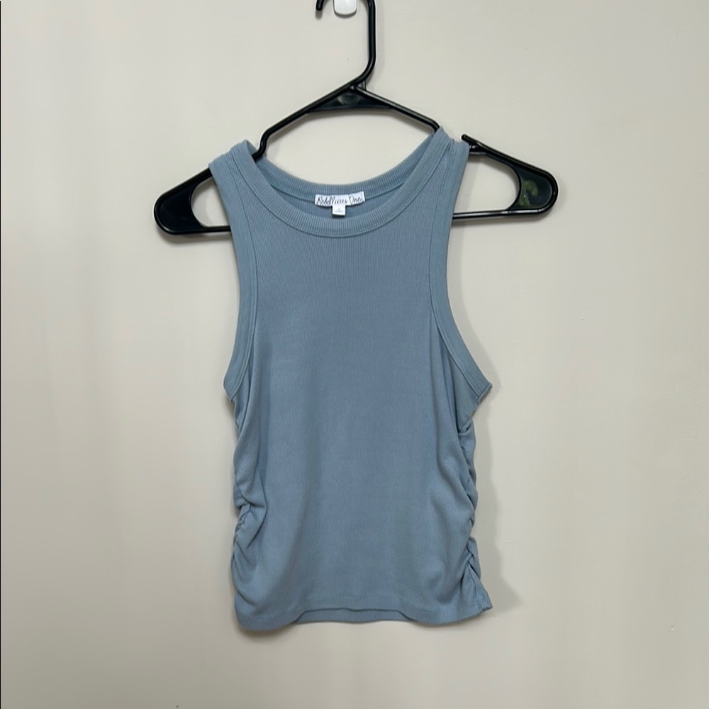 Rebellious One Blue Ruched Sleeveless Tank Top